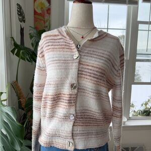 Rachel Zoe Striped Button Up Pink and Cream Cardigan